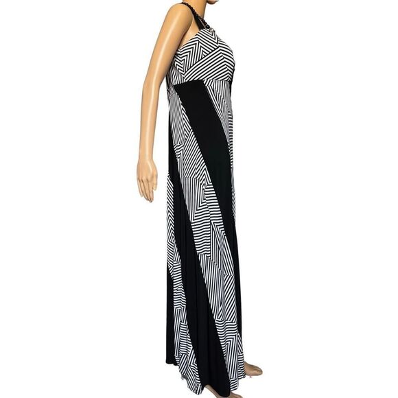 R&M Richards Maxi Dress Womens 16W Black‎ & White Embellished Beaded Neck USA - Picture 3 of 8